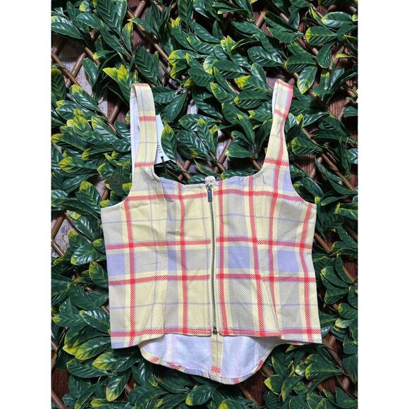 We Wore What Yellow Plaid Seamed Corset Size M NWT - Picture 3 of 5